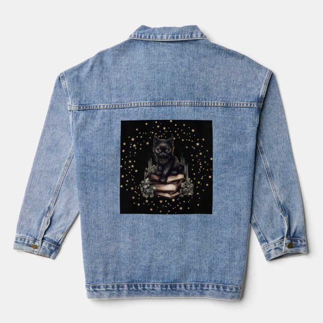Veste de chat noir design avec étoiles et fleurs (Verso)