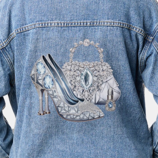 Veste Denim pour femme Diamond Haut talon (Elegant diamond shoes and purse denim jacket. )