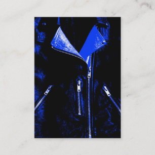 Veste en cuir bleu carte de visite noir chubby