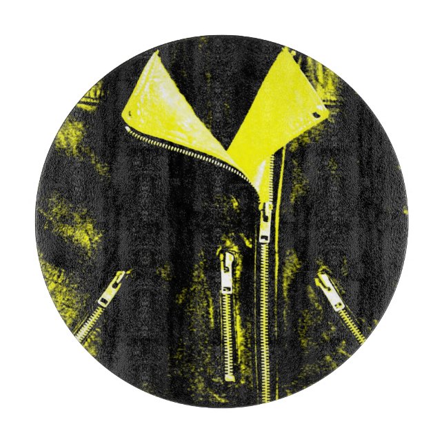 Veste en cuir Jaune planche à découper ronde (Devant)