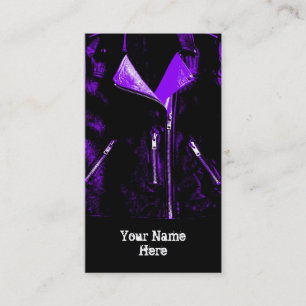Veste en cuir violet "nom" carte de visite noir