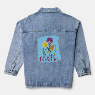 Veste En Jean 4 fleurs de printemps et d'été avec texte fantaisi