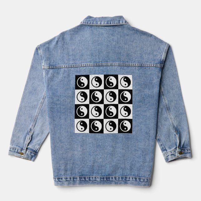 Veste En Jean À damiers blanc noir Yin-yang Zen Block Imprimer (Verso)