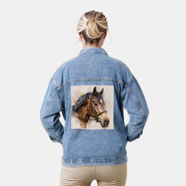Veste en jean à tête de cheval majestueuse (Modèle)