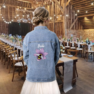 Veste En Jean Abeille Élégante Fleurs Jaunes Violettes en Nid d'