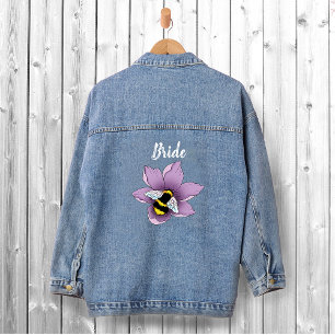 Veste En Jean Abeille Élégante Fleurs Jaunes Violettes en Nid d'
