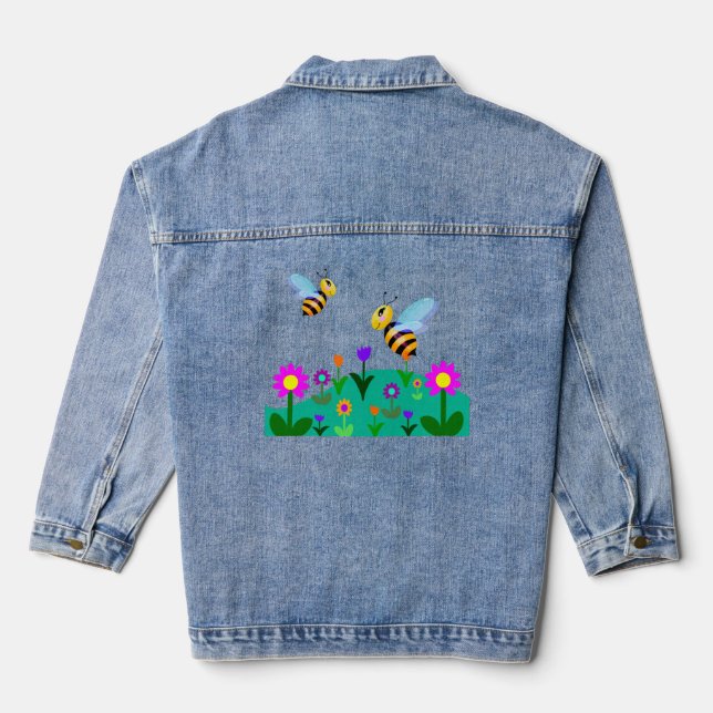 Veste En Jean Abeilles heureuses dans un champ de fleurs (Verso)