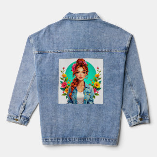Veste En Jean Ado fille esthétique - Portrait de dessin floral