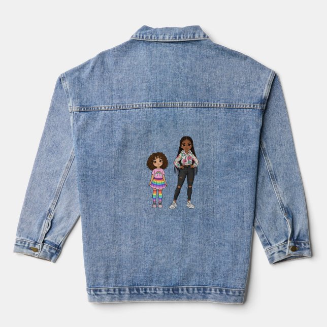 Veste En Jean Adorable Mother and Daughter Illustration Long Sle (Verso)