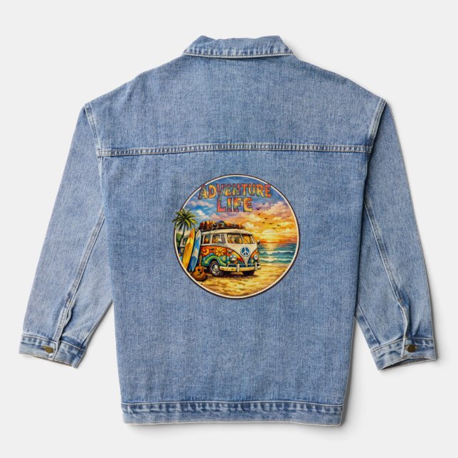 Veste En Jean Adventure Life Retro Hippie Beach Sunset Graphic (Verso)