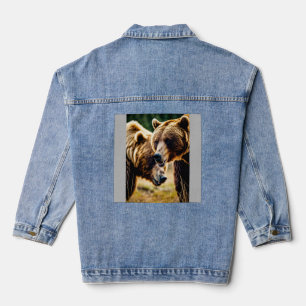 Veste En Jean Affrontement Ours Grizzly vs Taureau – Haute Défin