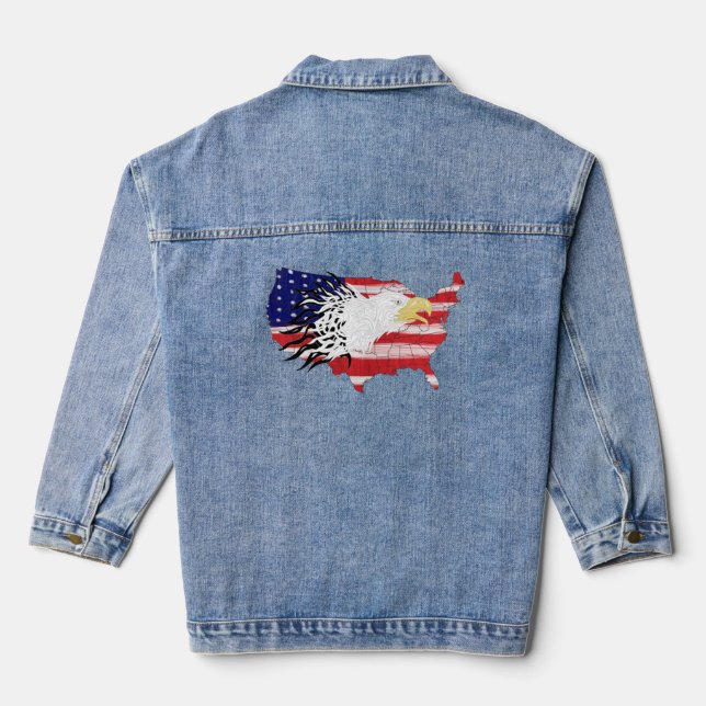 Veste En Jean Aigle au-dessus de l'Amérique Drapeau peint (Verso)