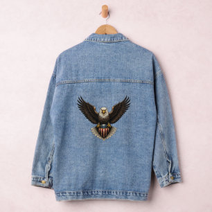Veste En Jean Aigle chauve patriotique avec bouclier du drapeau