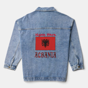 Veste En Jean Albanie et drapeau albanais blanc Personnalisé