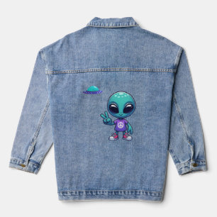 Veste En Jean Alien de paix mignon et vaisseau spatial