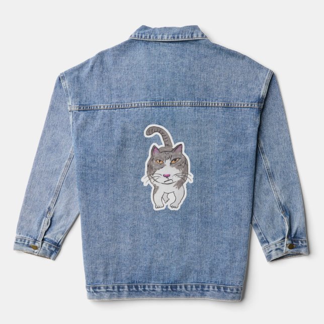 Veste En Jean Ami de chatte Cranky Doodé Art Amusant (Verso)