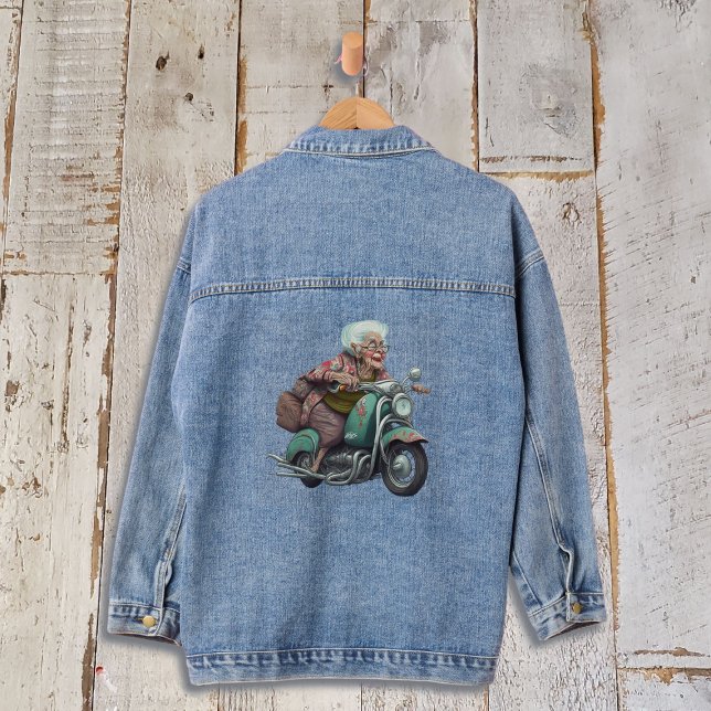 Veste En Jean Amusante grand-mère sur la moto (Créateur téléchargé)
