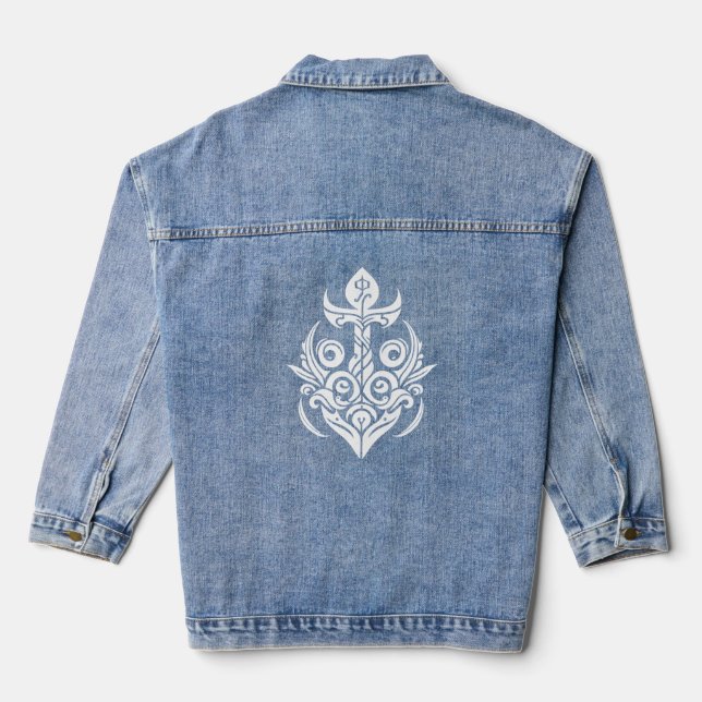 Veste En Jean Ancrage orné blanc fleuri nautique (Verso)
