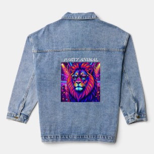 Veste En Jean Animal de fête au néon lion – Graphisme rétro colo