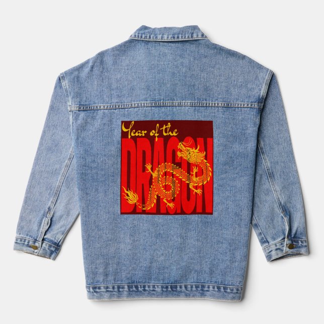 Veste En Jean Année du Dragon Rouge Or (Verso)