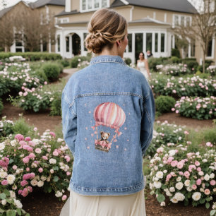 Veste En Jean Aquarelle Cute Rose Teddy Bear Hot Air Balloon