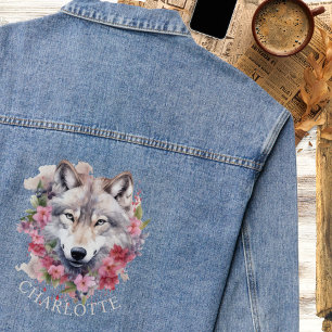 Veste En Jean Aquarelle Floral Wolf   Personnalisé