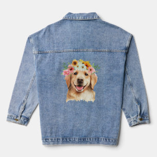 Veste En Jean Aquarelle Golden Retriever Chien avec fleurs