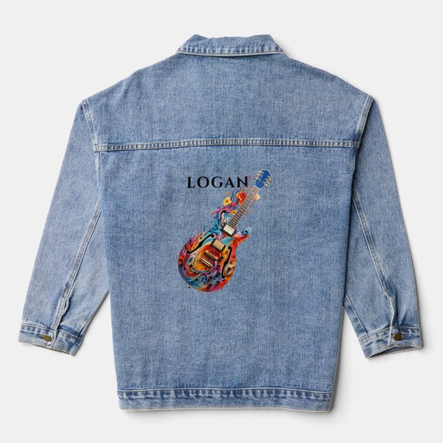 Veste En Jean Aquarelle lumineuse Guitare électrique personnalis (Verso)