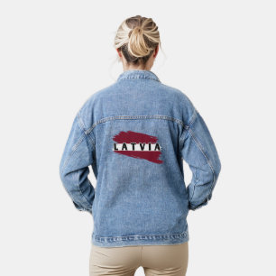 Veste En Jean Aquarelle moderne Lettonie Drapeau Souvenir letton