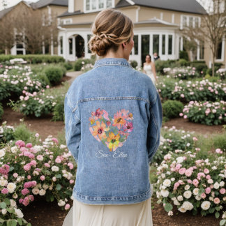Veste En Jean Aquarelle personnalisée coeur floral