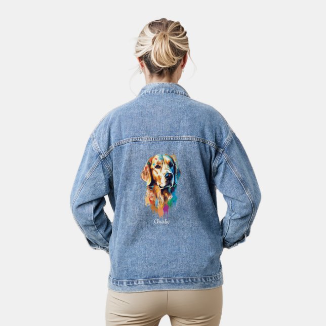 Veste En Jean Aquarelle personnalisée Golden Retriever (Modèle)