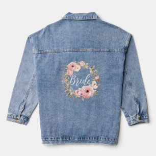 Veste En Jean Aquarelle rose pâle Floral Golden Bride Feuille