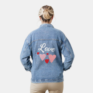Veste En Jean Aquarelle rouge et rose Coeurs Aimer la typographi
