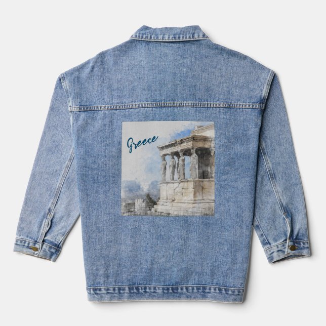 Veste En Jean Aquarelle Sites antiques Ruines à Athènes Grèce (Verso)