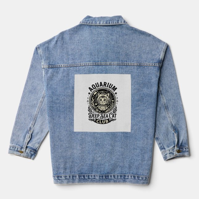 Veste En Jean Aquarium Chat de mer profond Graphique de chat drô (Verso)