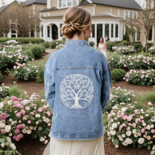 Veste En Jean Arbre de noeud celtique design de vie en blanc
