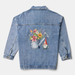 Veste En Jean Arrosage avec Fleurs et Gnome Jardin