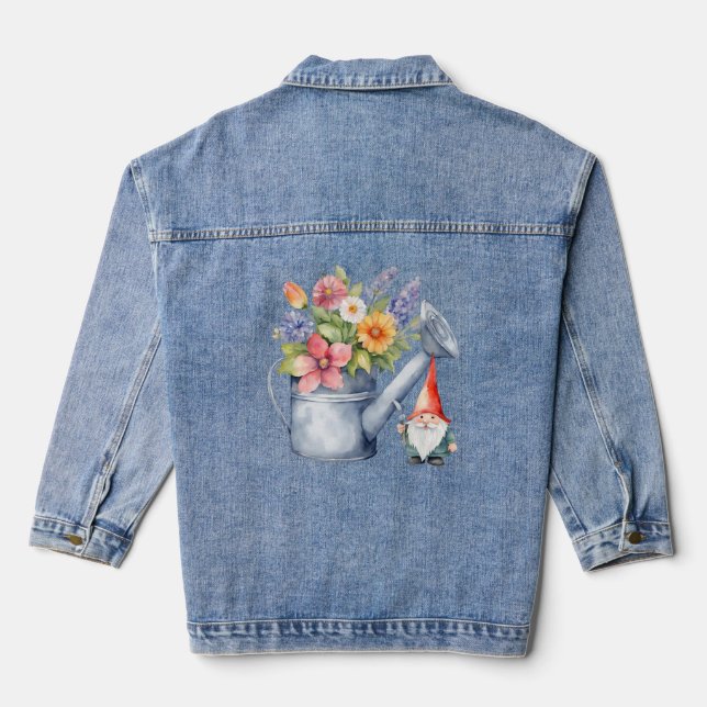 Veste En Jean Arrosage avec Fleurs et Gnome Jardin (Verso)