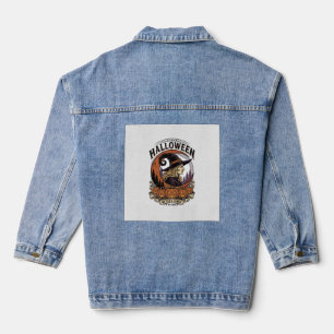 Veste En Jean Art de gravure de lune de citrouille de sorcière v