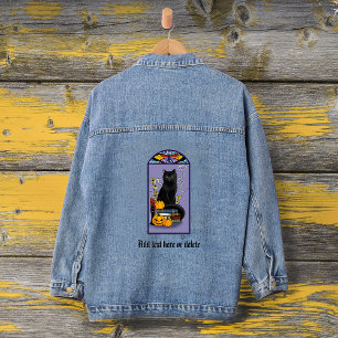 Veste En Jean Art Nouveau Chat Noir Citrouille Violet Automne Ja