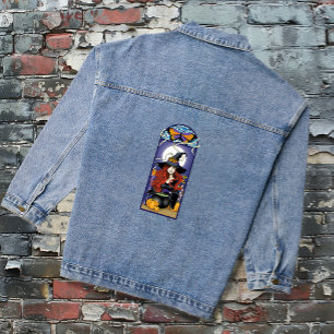 Veste En Jean Art Nouveau Sorcière d'Automne Citrouilles Lune Vi