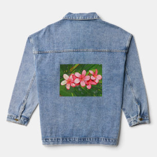 Veste En Jean Art tropical frangipanier rose