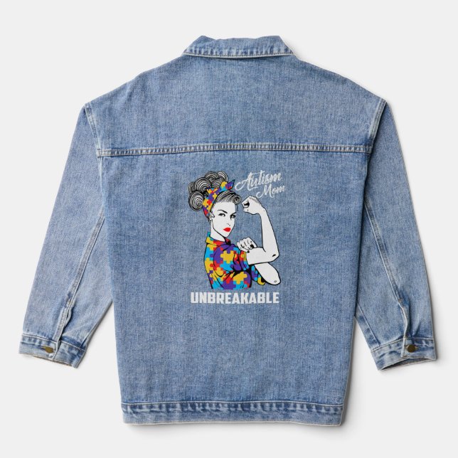 Veste En Jean Autism Mom Unbreakable Sensibilisation sur l'autis (Verso)