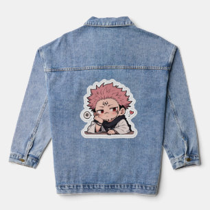 Veste En Jean Autocollant de roi mignon chibi boudeur - Cheveux