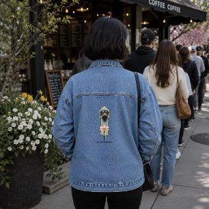 Veste En Jean Autruche Rose Fleurs Vert Olive Art Déco