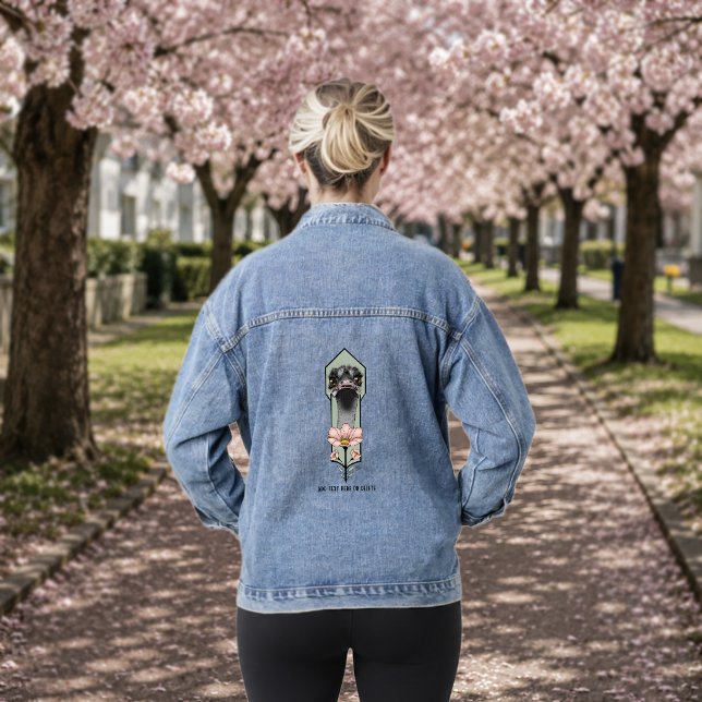 Veste En Jean Autruche Rose Fleurs Vert Olive Art Déco (Créateur téléchargé)