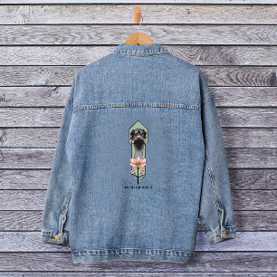 Veste En Jean Autruche Rose Fleurs Vert Olive Art Déco