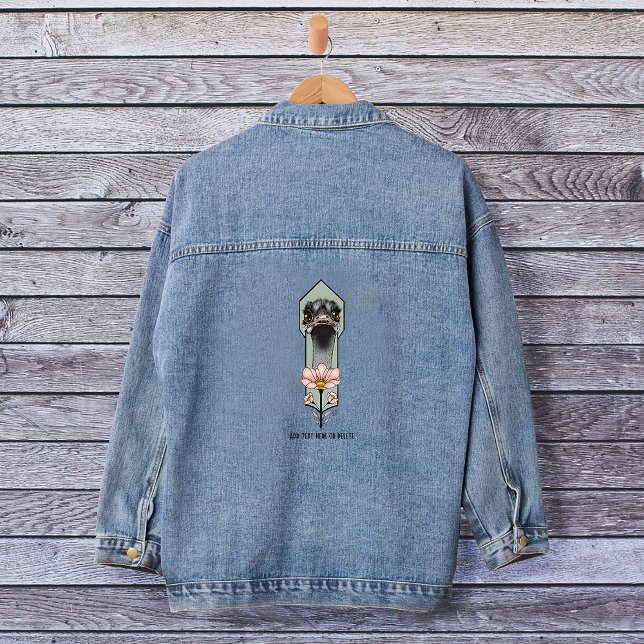 Veste En Jean Autruche Rose Fleurs Vert Olive Art Déco (Créateur téléchargé)