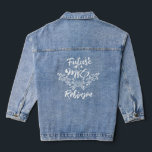 Veste En Jean Avenir botanique Mme Fête des mariées Cadeau<br><div class="desc">La veste en denim classique avec un script de calligraphie moderne "Future Mrs" entouré d'anneau et de coeurs mariages,  y compris un bouquet floral botanique,  fait le cadeau mariage parfait et de garder le saké pour la belle mariée-à-mariée.</div>