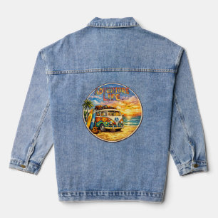 Veste En Jean Aventure Vie Graphique Rétro Hippie Plage Coucher 